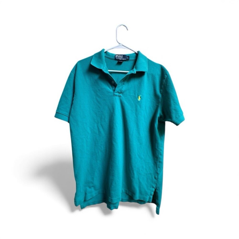 Polo Ralph Lauren Shirt Mens L Teal Green 100% Cotton Short Sleeve